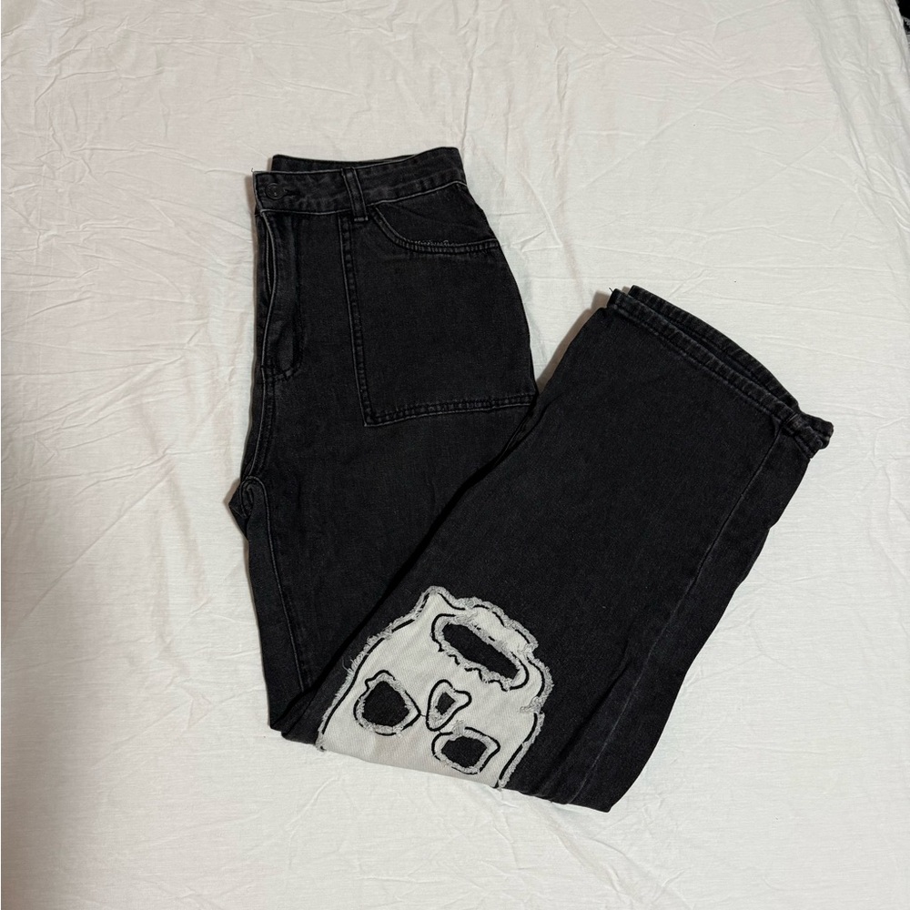 Black Jeans with Skull Design